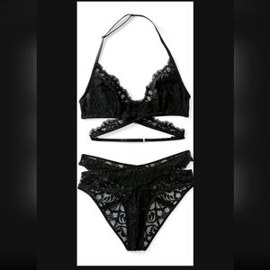 NWT Adore Me BRAND NEW Brenna Set S Small Black Lace Bra + Panties